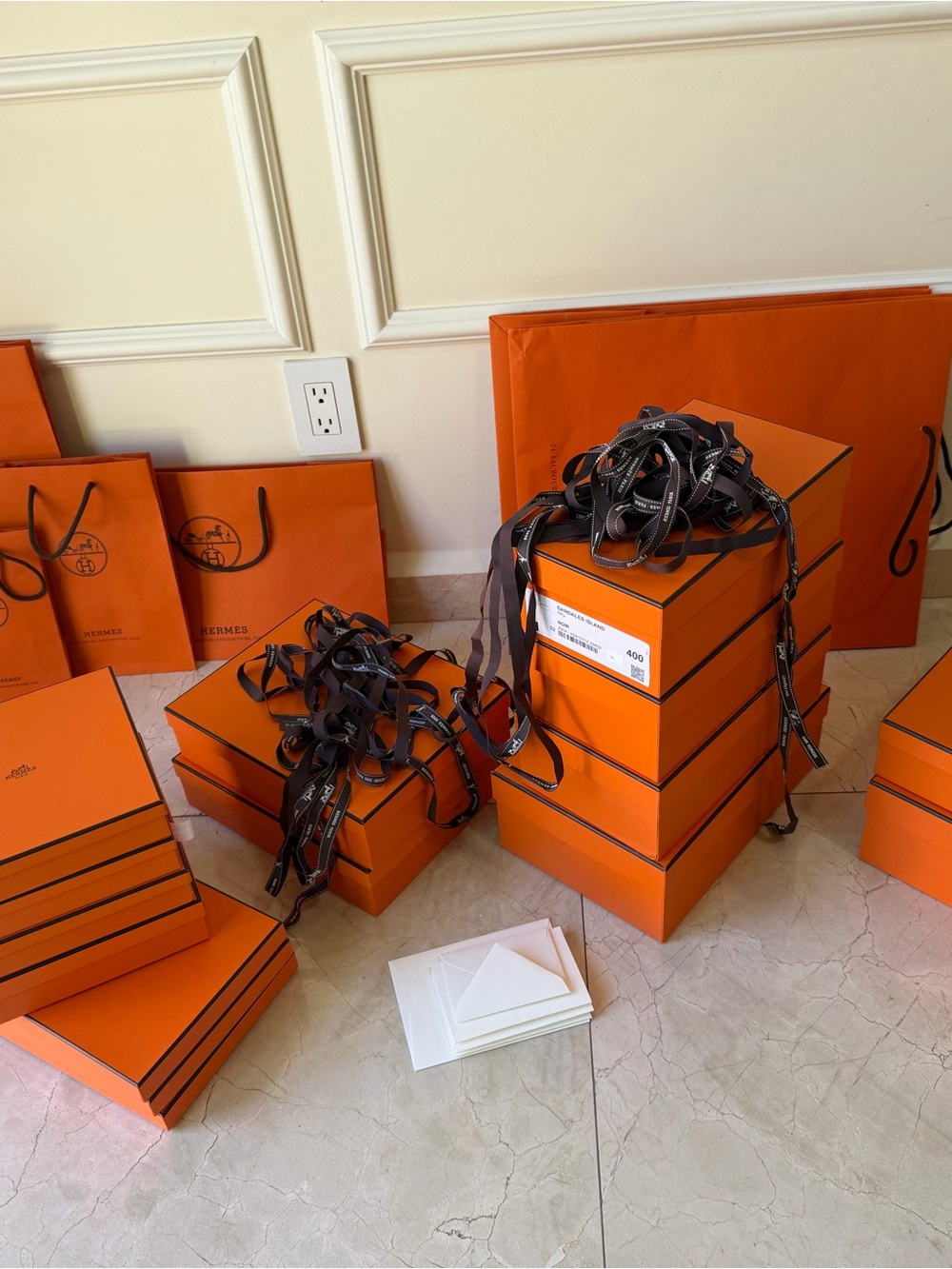 Hermes Orange Gift Boxes Set with Branded Ribbons